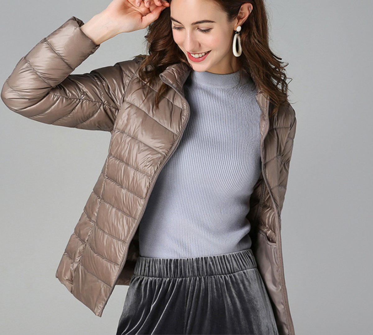 Women's Lightweight Quilted Zip-Up Puffer Coat - Khaki