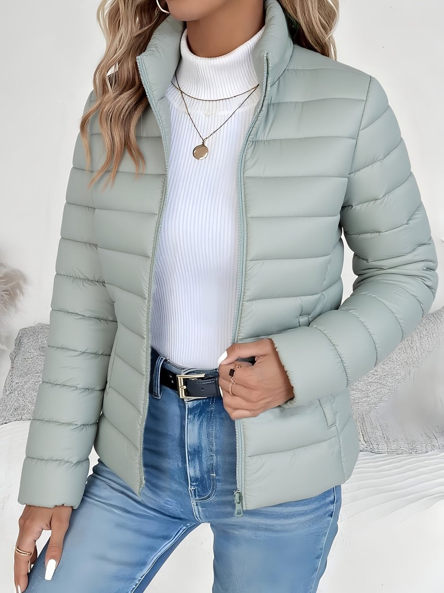 Women's Lightweight Quilted Zip-Up Puffer Coat - Light Green