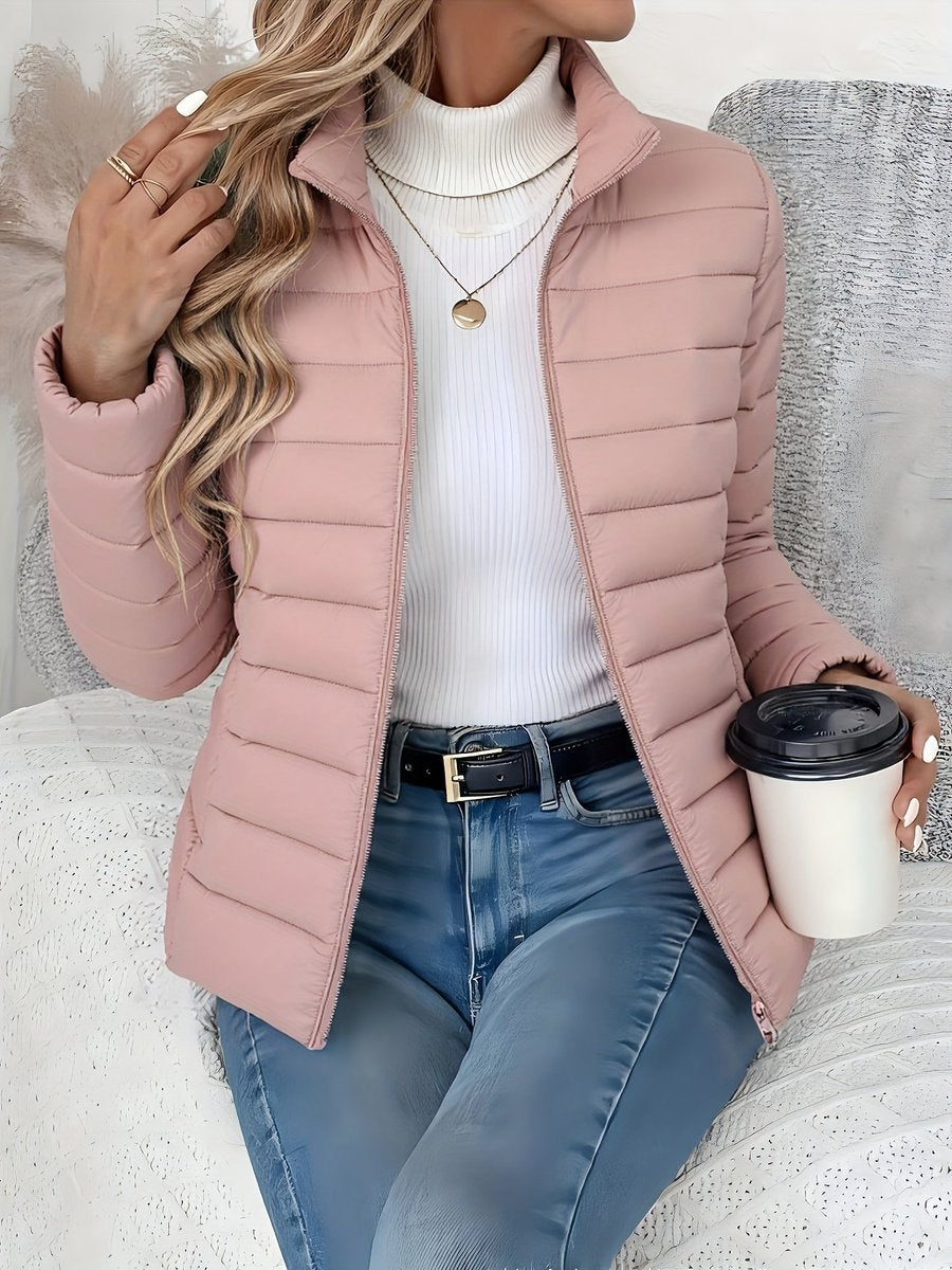 Women's Lightweight Quilted Zip-Up Puffer Coat - Pink