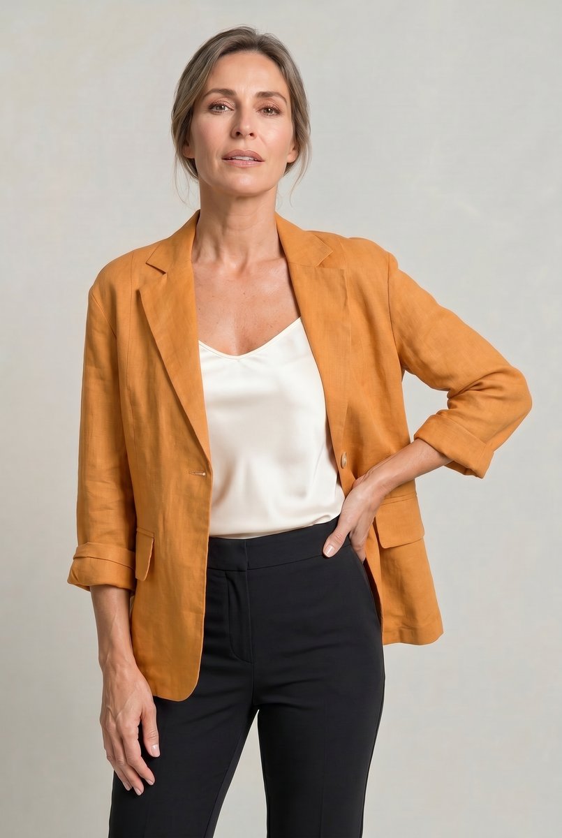 Women's Lightweight Single-Button Relaxed-Fit Summer Coat Blazer - Orange