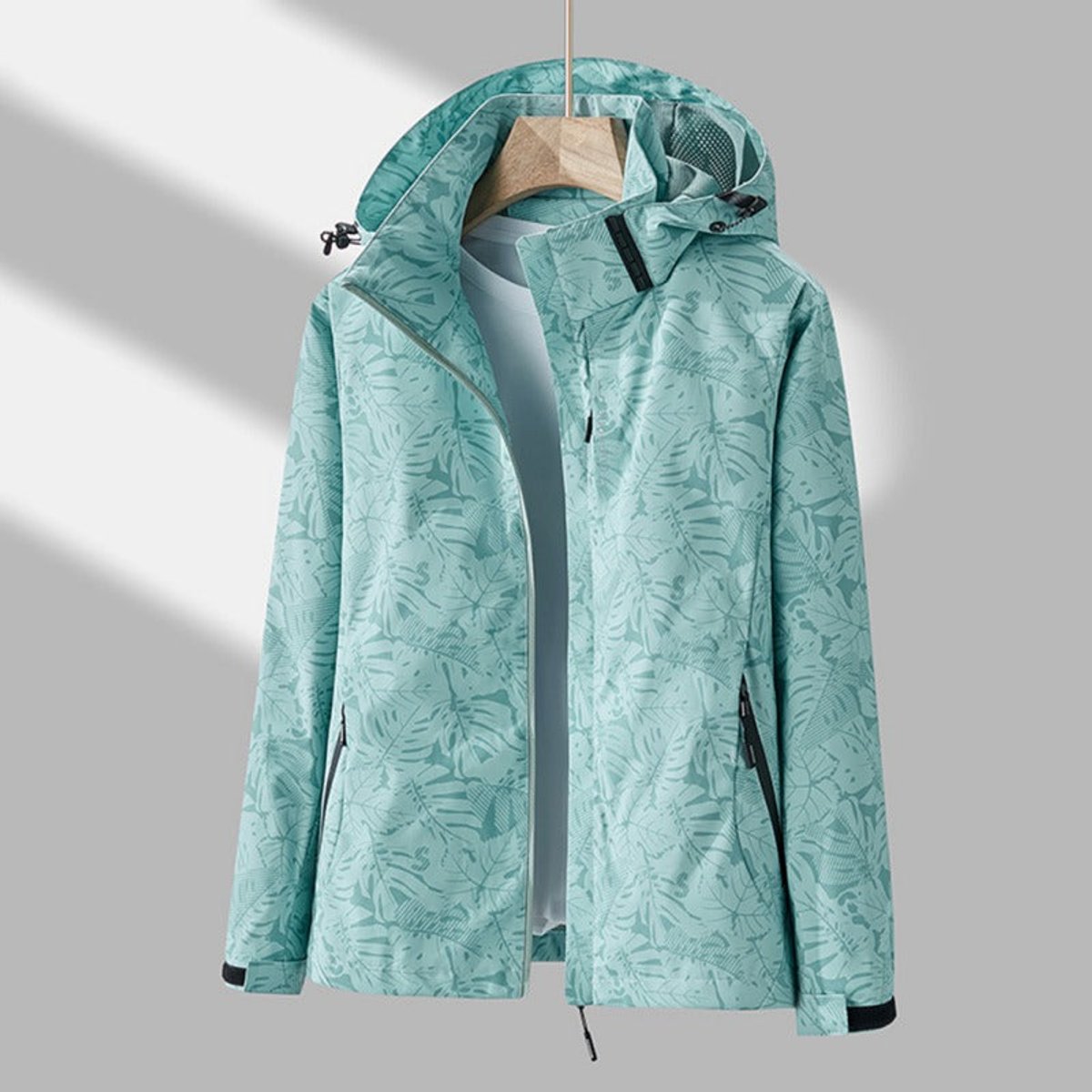 Women's Lightweight Waterproof Windproof Hooded Jacket - Turquoise