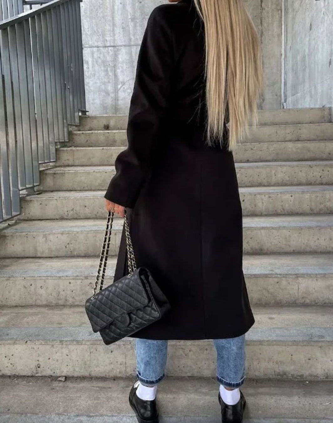 Women's Long Lapel Double-Breasted Button Front Coat