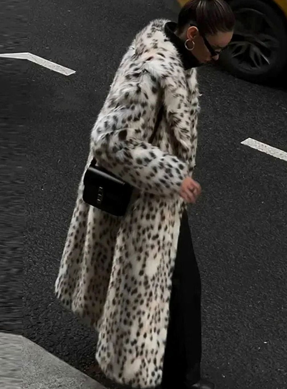 Women's Long Leopard Print Faux Fur Coat - Leopard