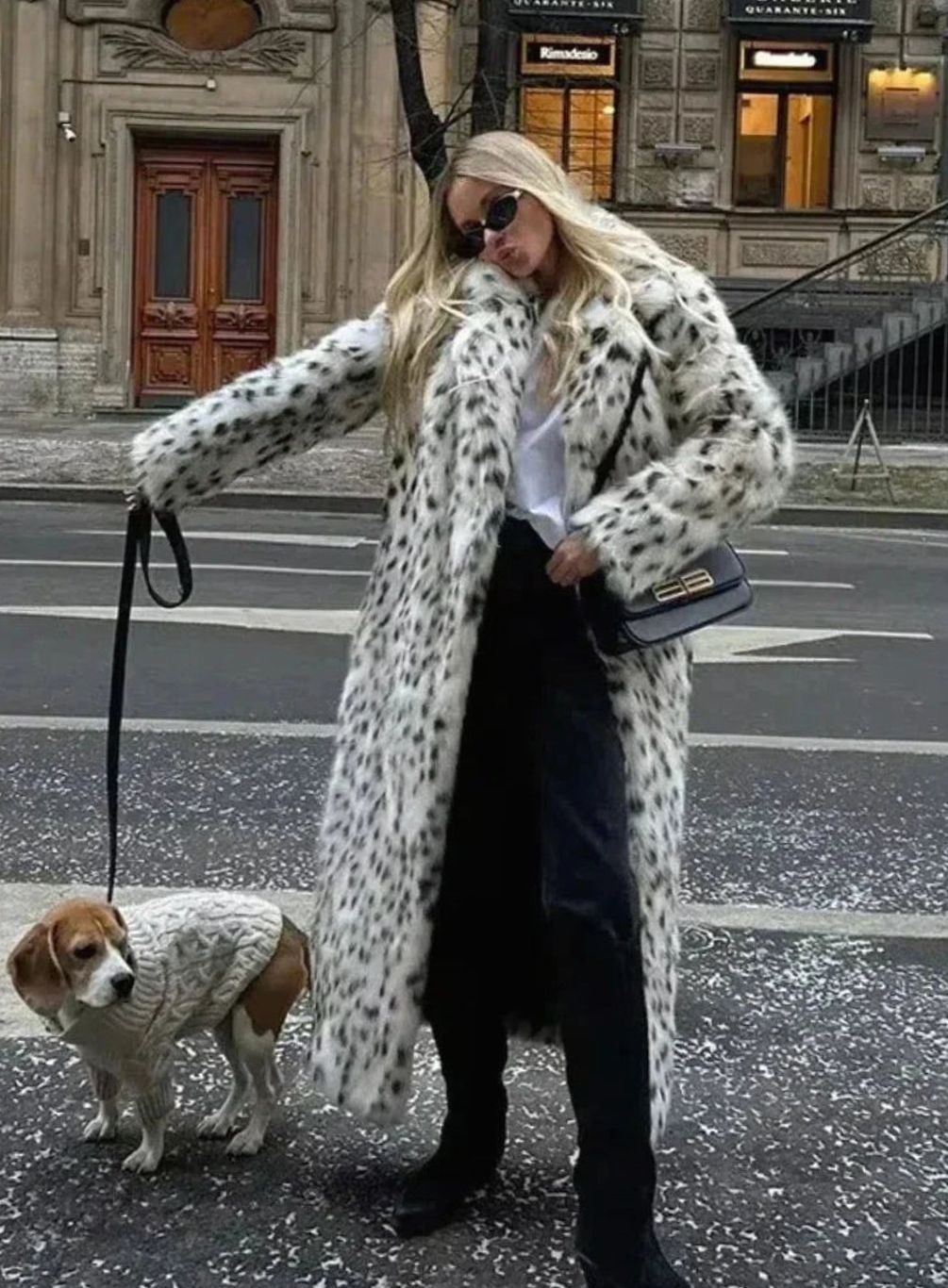 Women's Long Leopard Print Faux Fur Coat