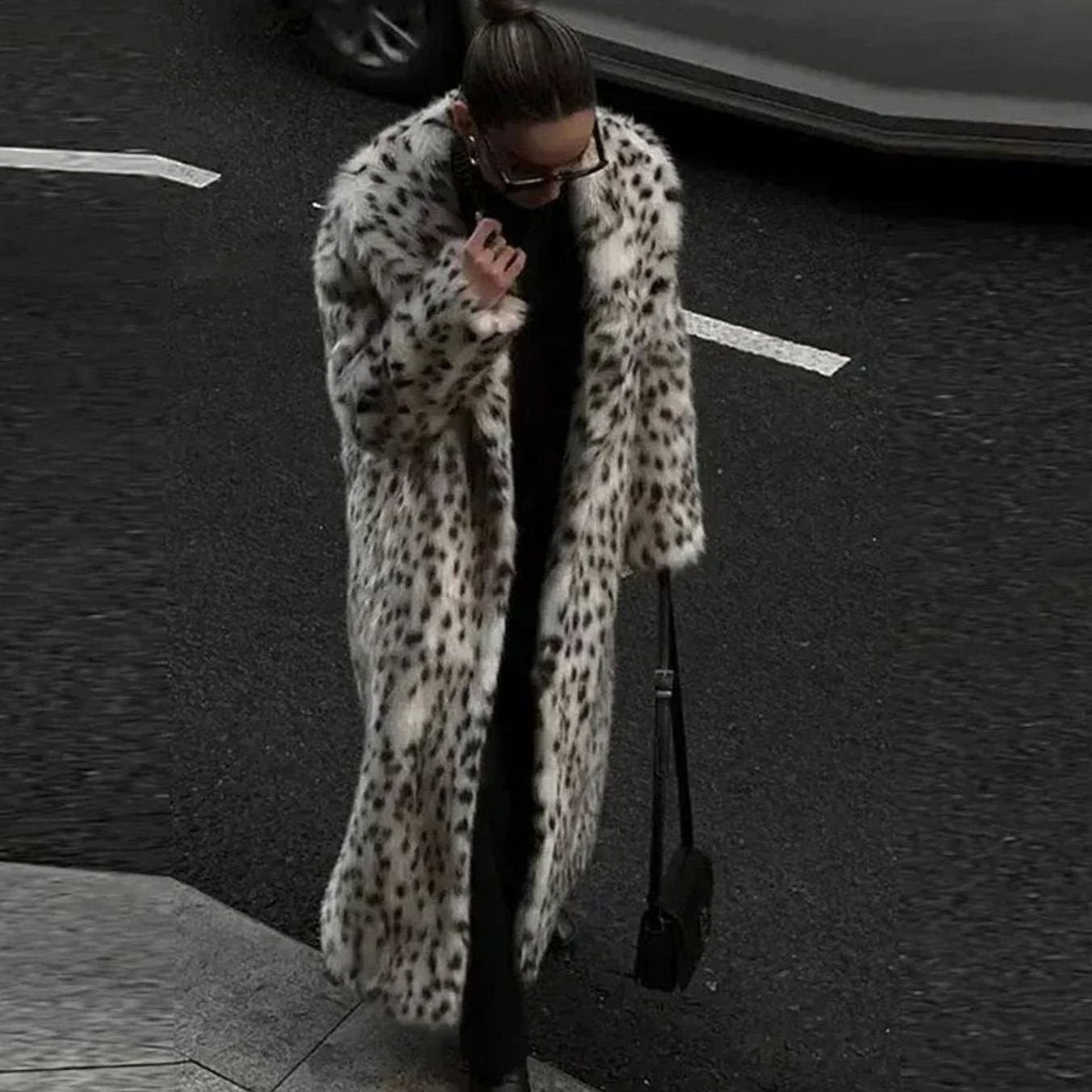 Women's Long Leopard Print Faux Fur Coat