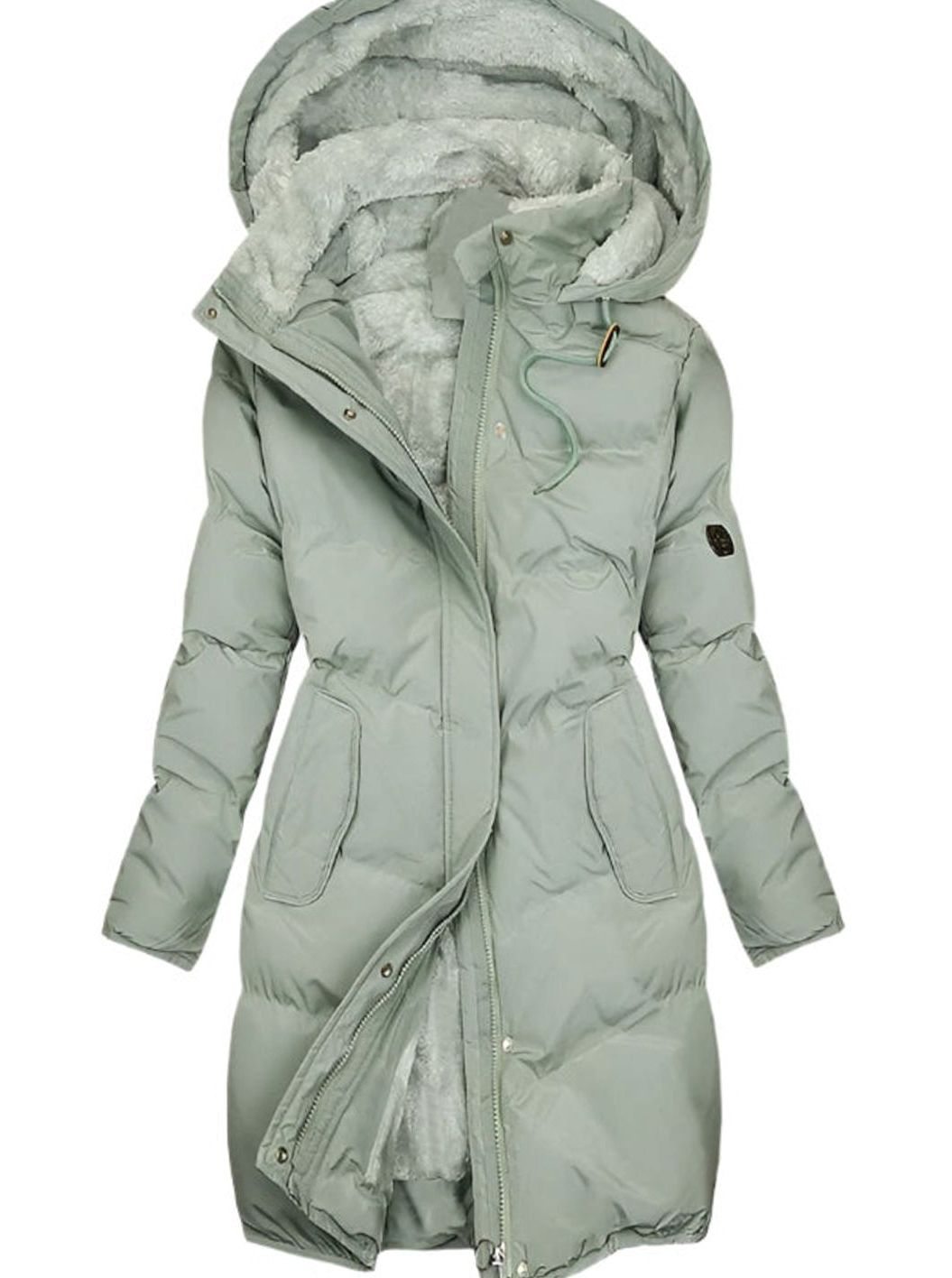 Women's Long Quilted Hooded Winter Coat Fleece Lined - Green