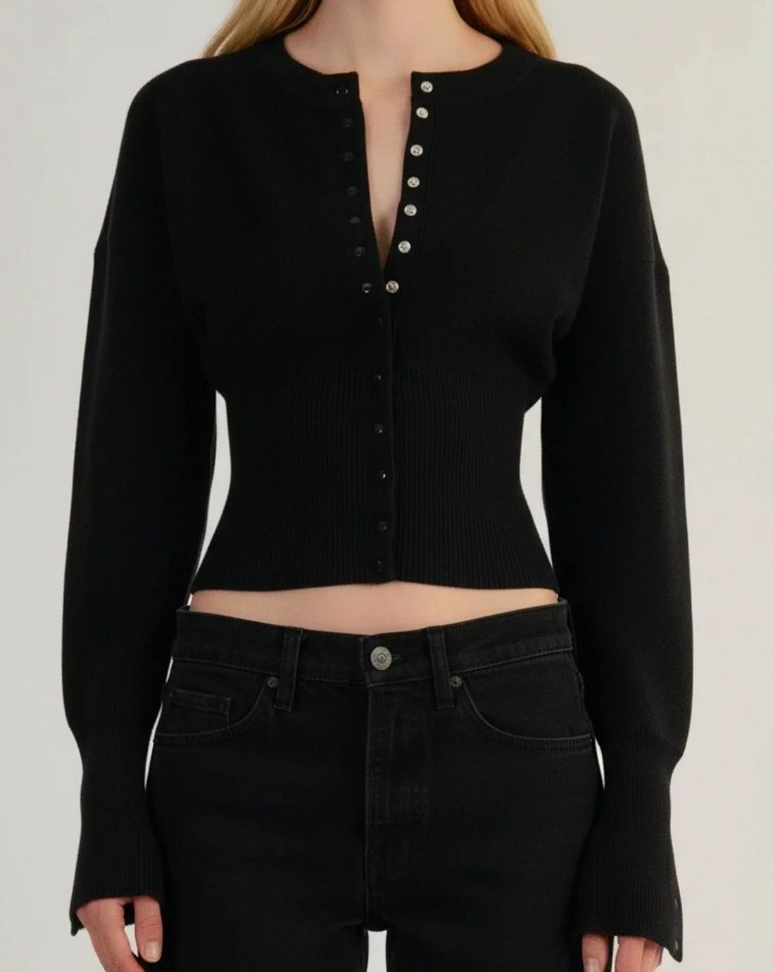 Women's Long Sleeve Cropped Cardigan Button-Front Ribbed Knit