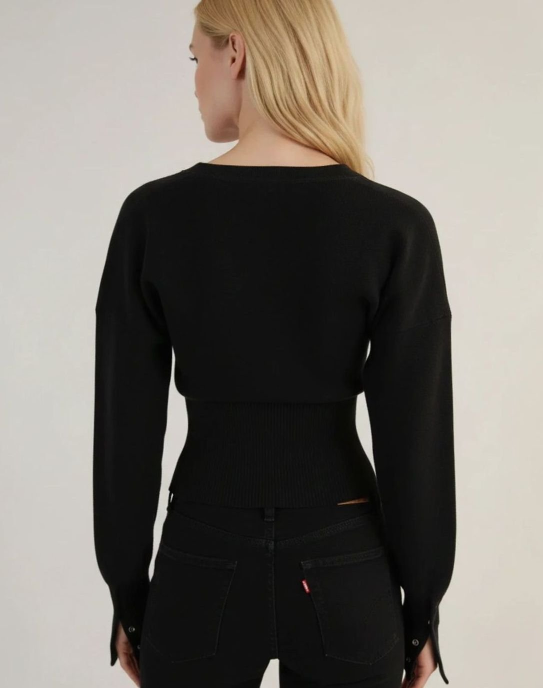 Women's Long Sleeve Cropped Cardigan Button-Front Ribbed Knit