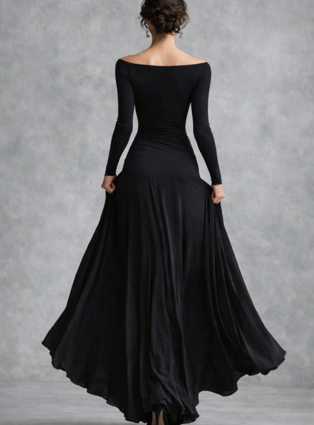 Women's Long Sleeve Draped Boat-Neck Maxi Dress