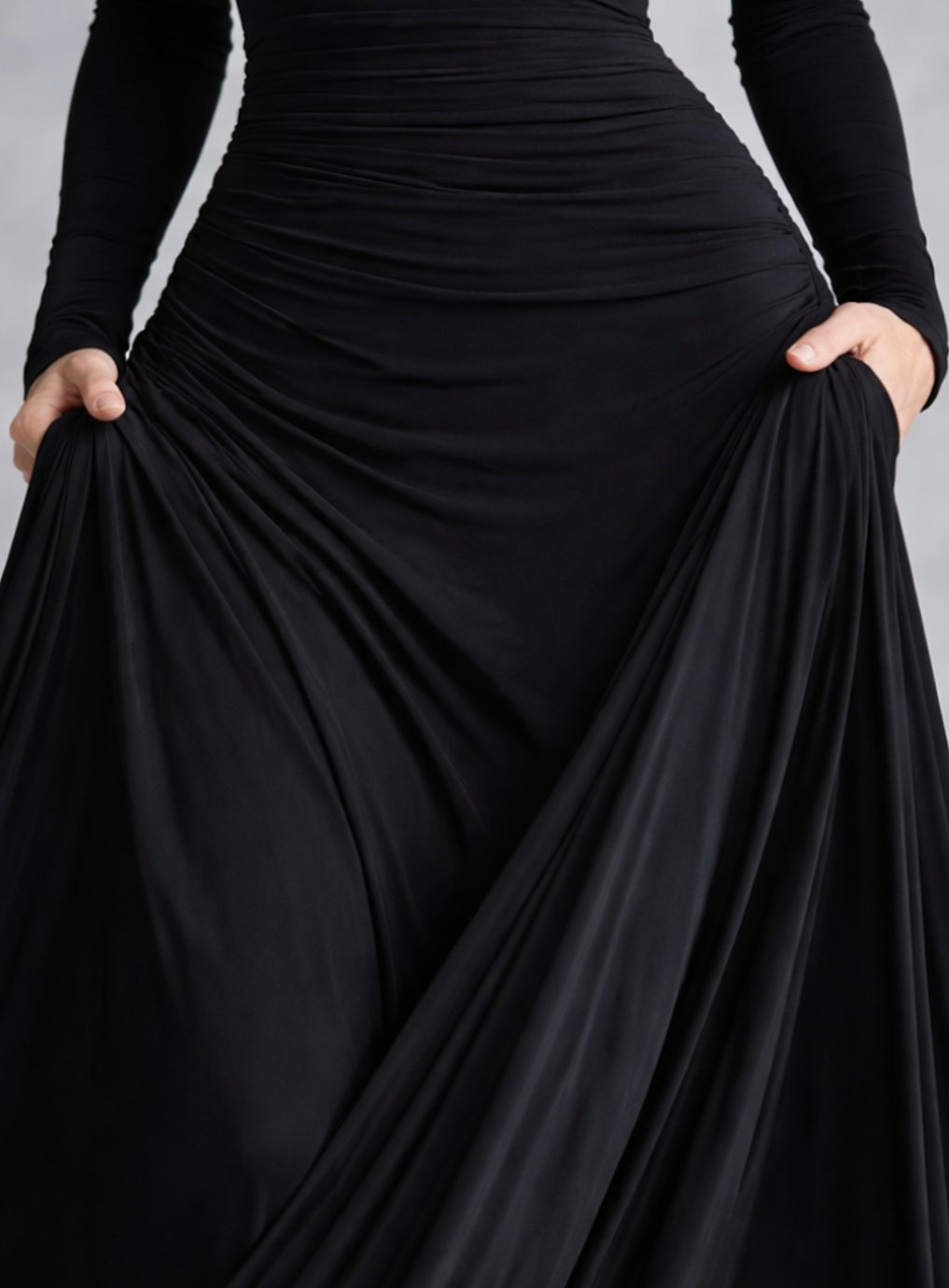 Women's Long Sleeve Draped Boat-Neck Maxi Dress