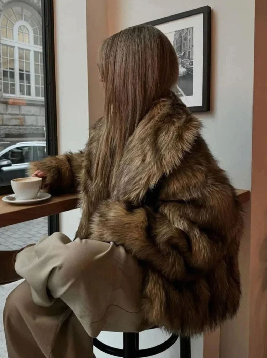 Women's Long-Sleeve Faux Fur Coats Fluffy Oversized Jacket