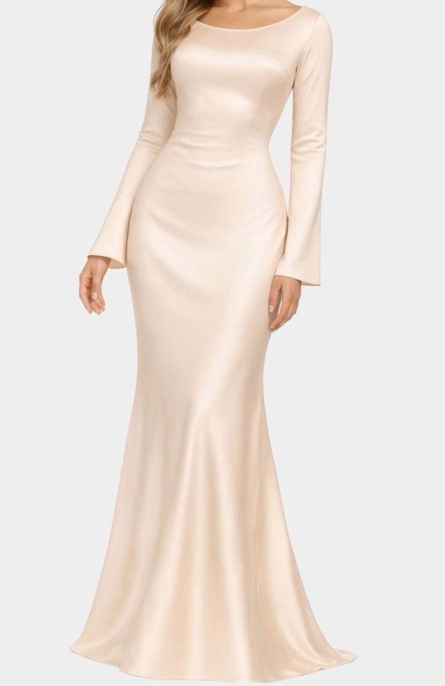 Women's Long Sleeve Fitted Formal Satin Mermaid Maxi Dress