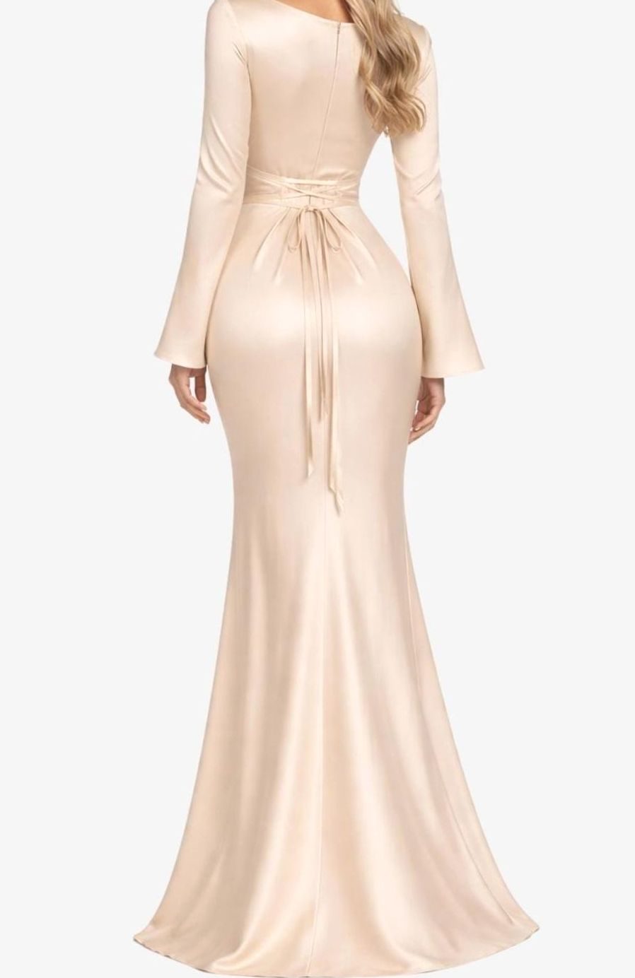 Women's Long Sleeve Fitted Formal Satin Mermaid Maxi Dress