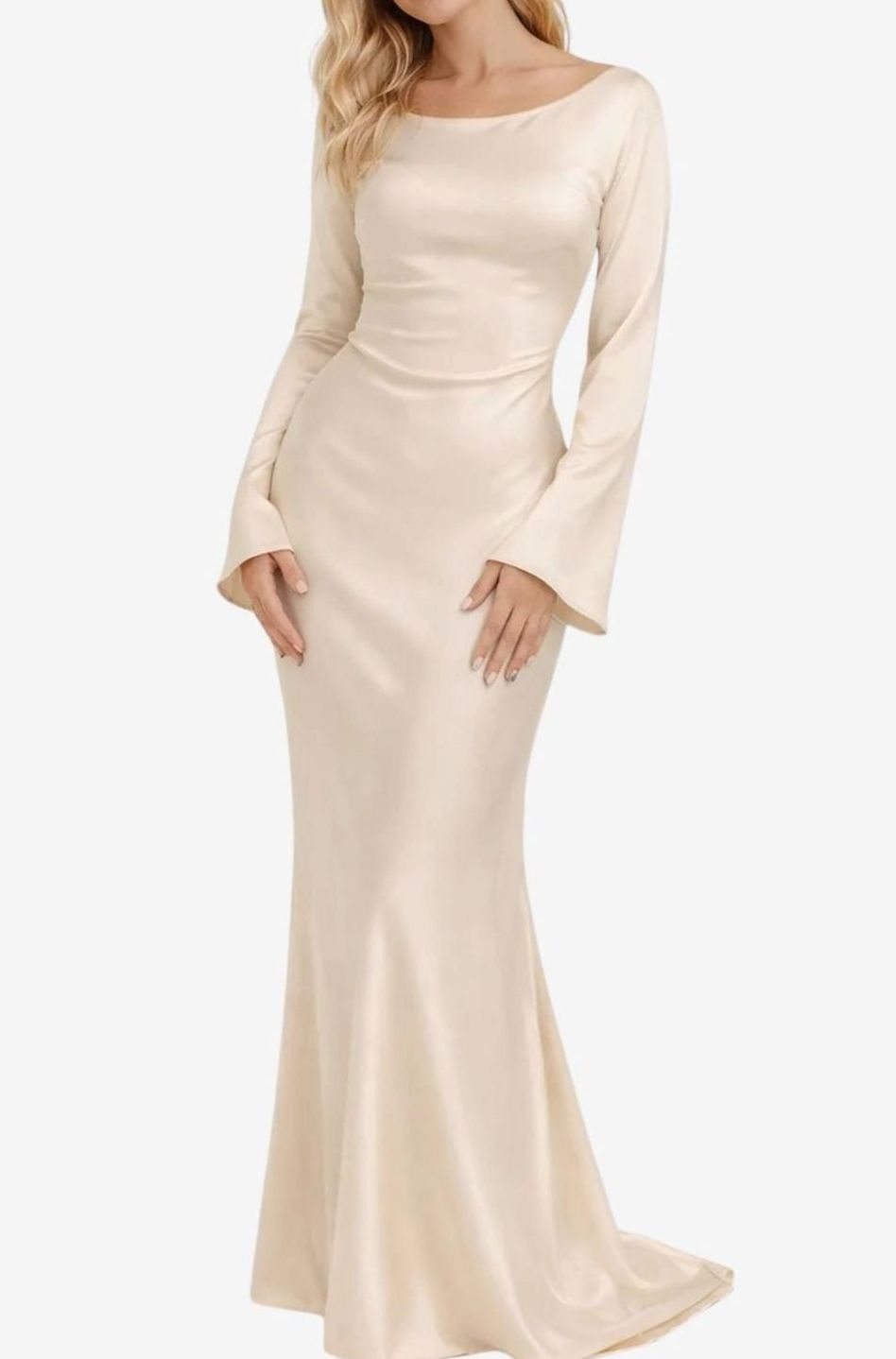 Women's Long Sleeve Fitted Formal Satin Mermaid Maxi Dress