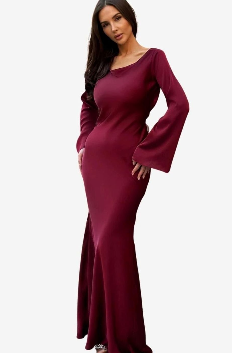 Women's Long Sleeve Fitted Formal Satin Mermaid Maxi Dress