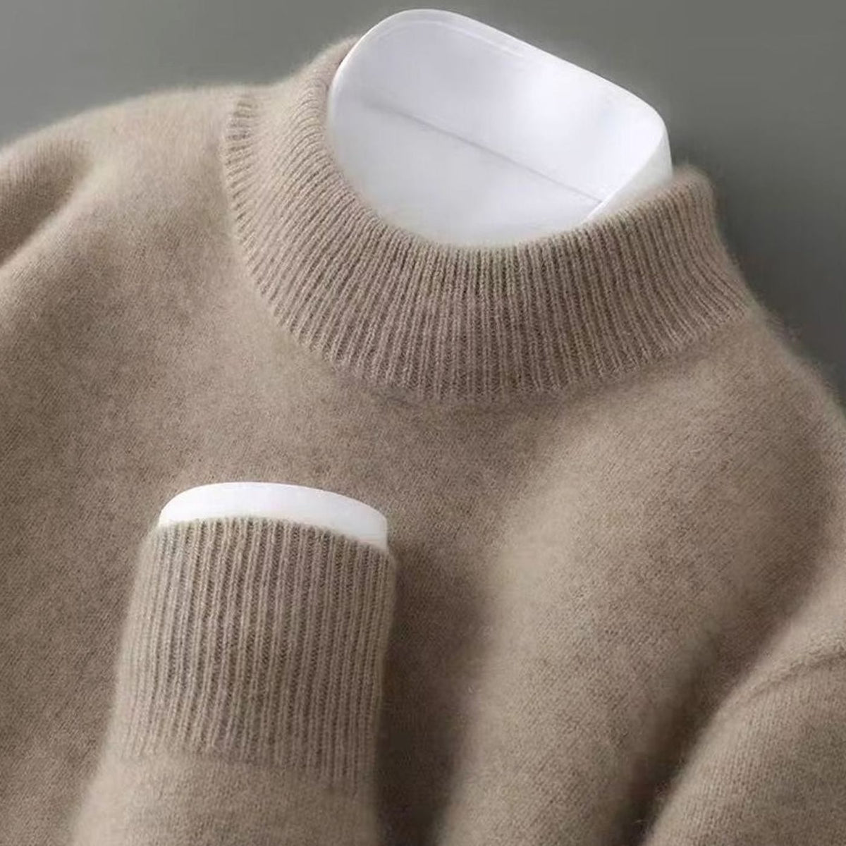 Women's Long Sleeve Knitted Jumper Mock Neck Fine Knit Top - Brown