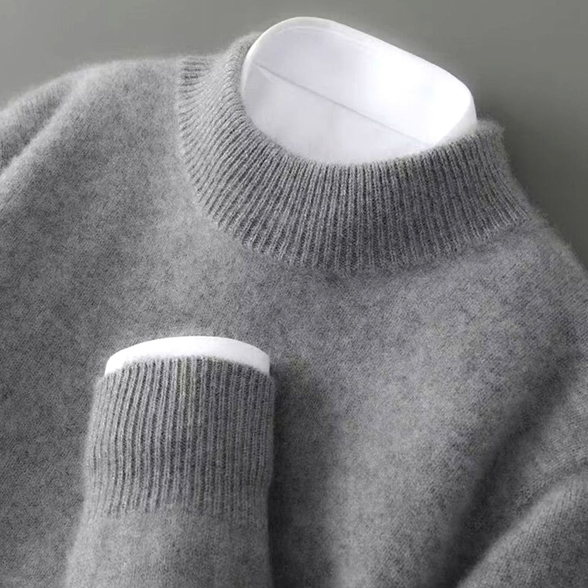 Women's Long Sleeve Knitted Jumper Mock Neck Fine Knit Top - Grey
