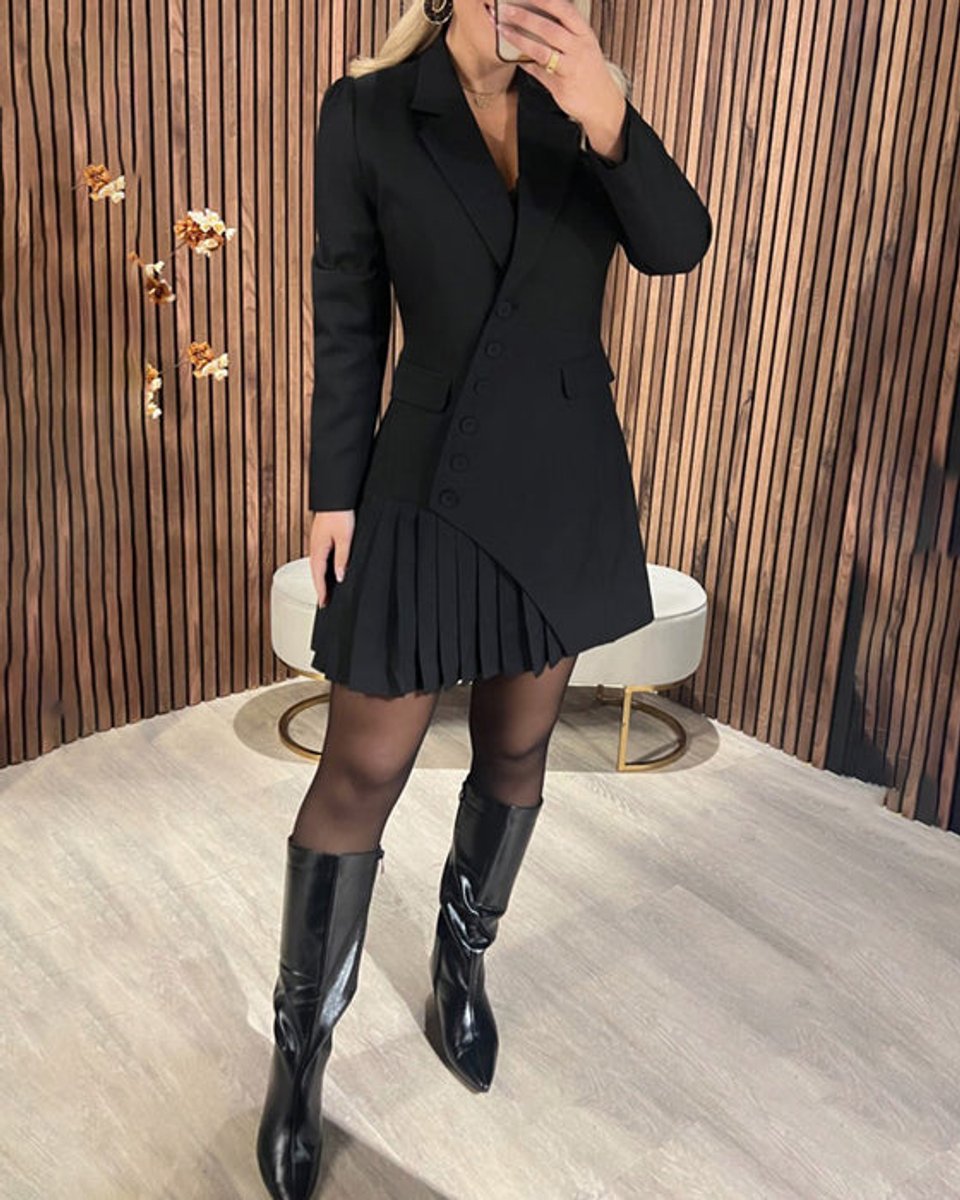 Women's Long-Sleeve Pleated Blazer Formal Dress