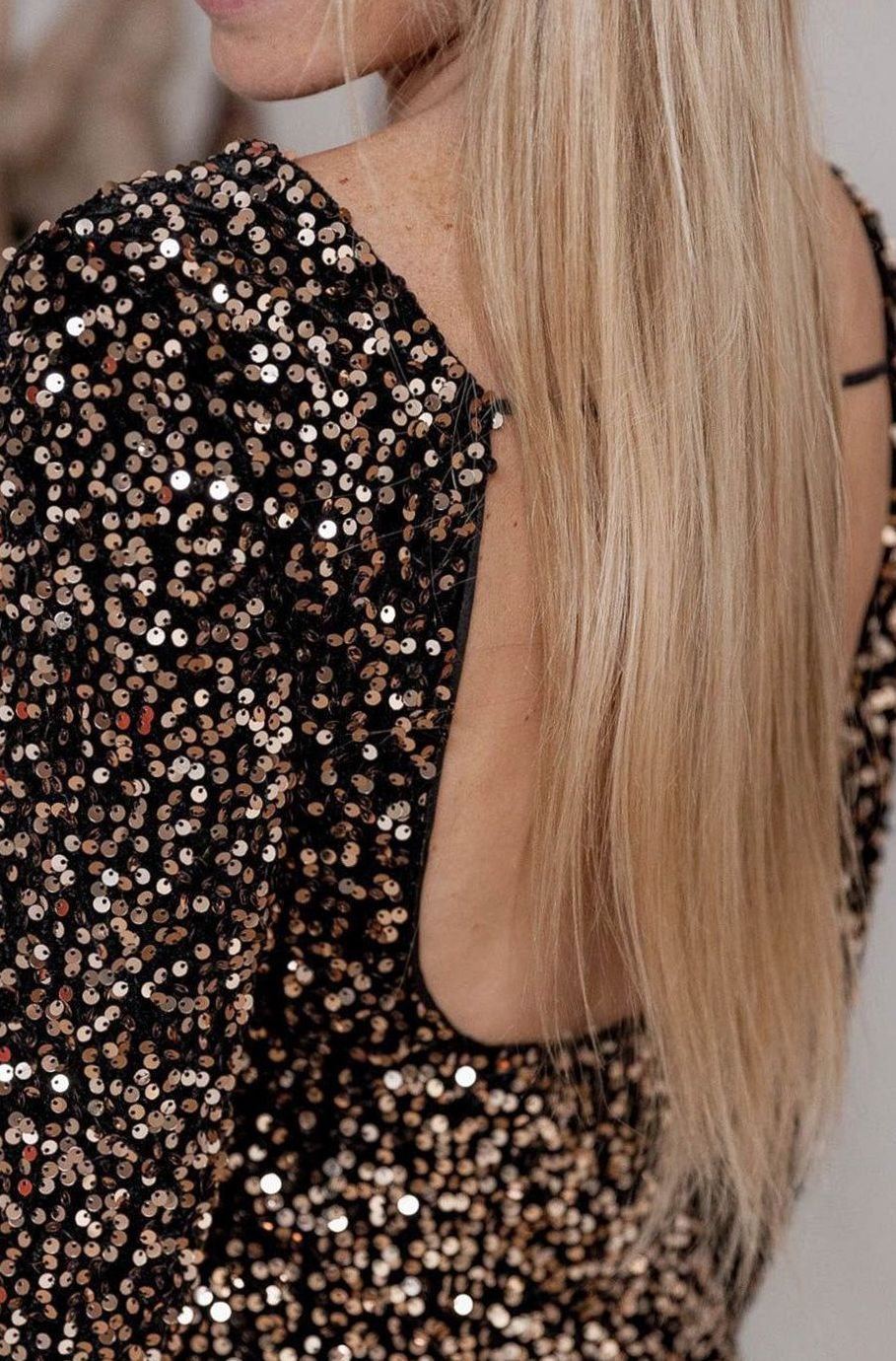 Women's Long-Sleeve Sequin Mini Dress Thigh-High Split