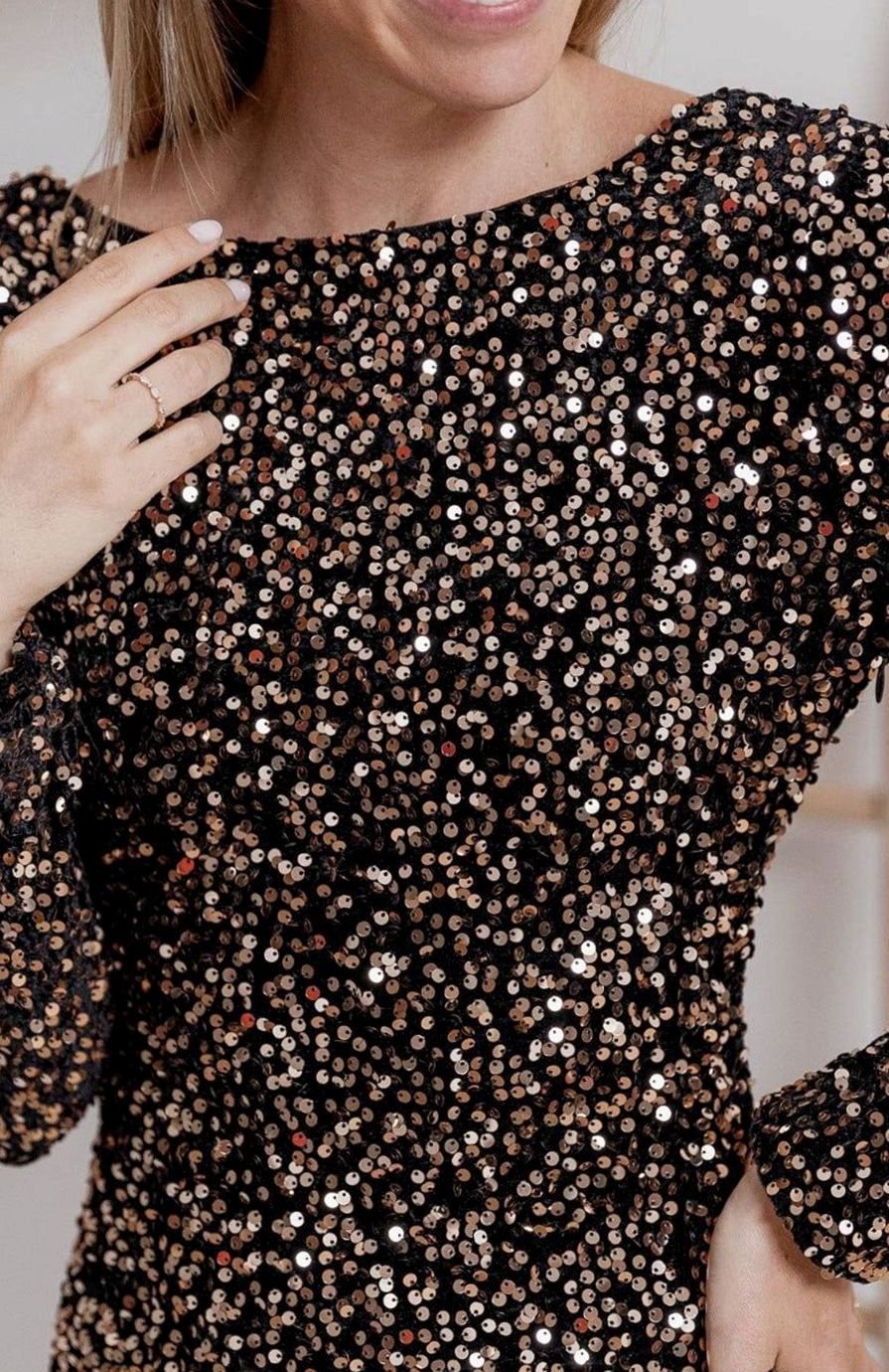 Women's Long-Sleeve Sequin Mini Dress Thigh-High Split