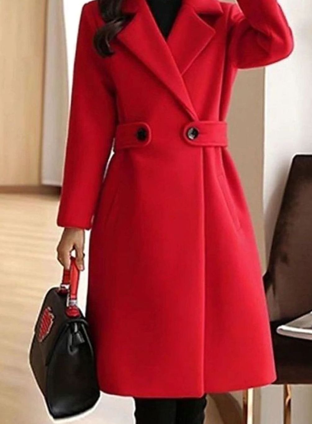 Women's Longline Belted Notch-Lapel Formal Winter Coat