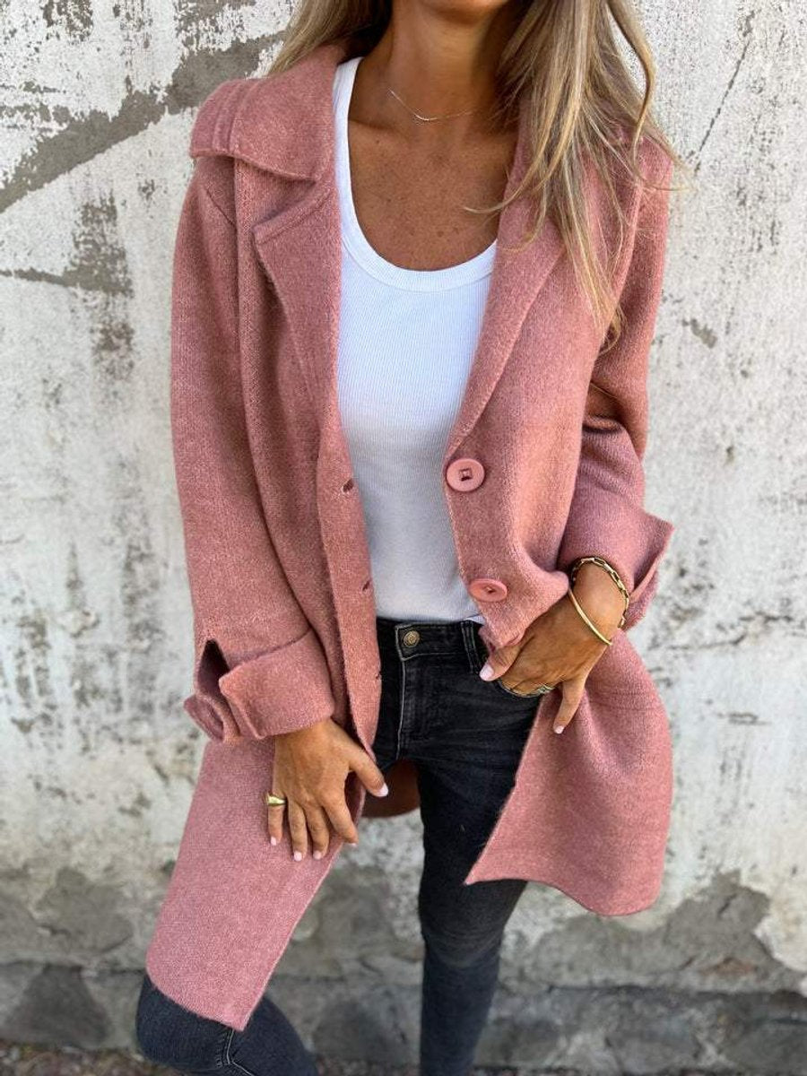 Women's Longline Button-Front Lapel Coat Jacket