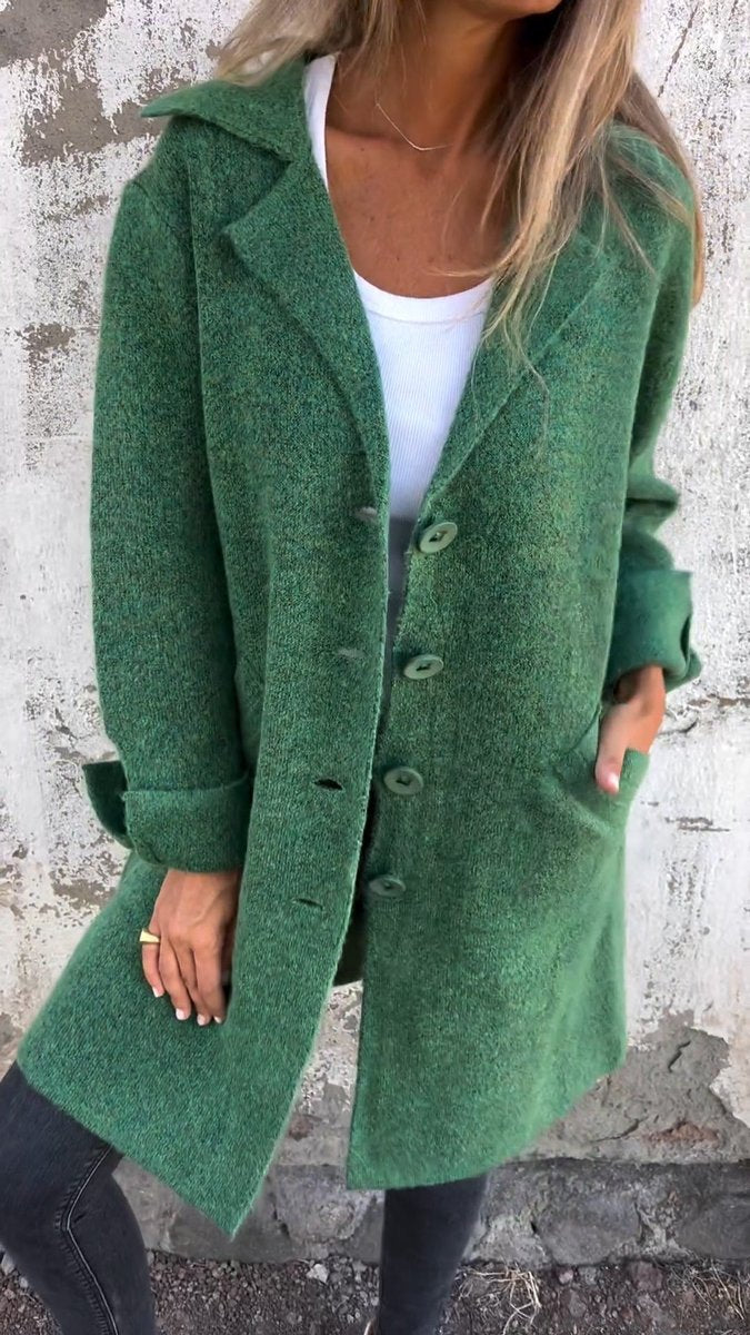 Women's Longline Button-Front Lapel Coat Jacket - Green
