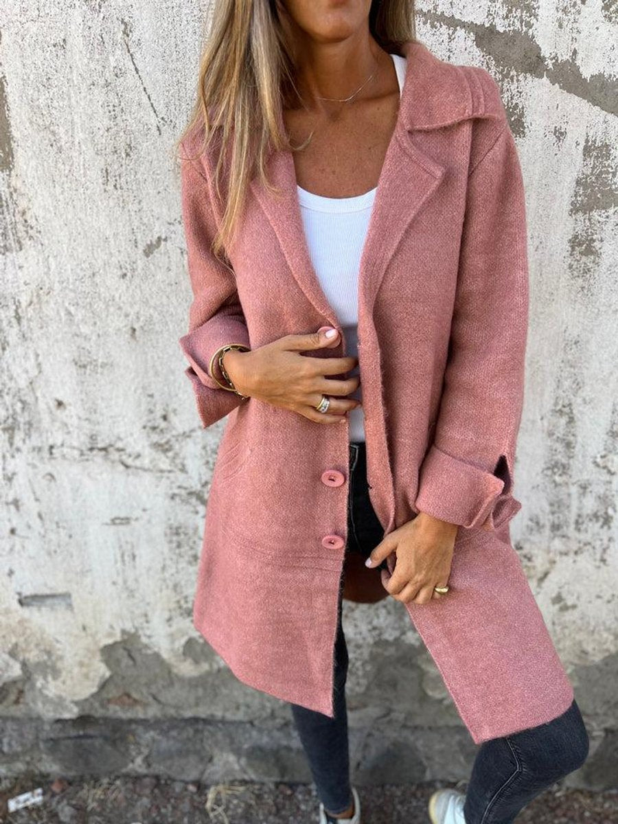 Women's Longline Button-Front Lapel Coat Jacket