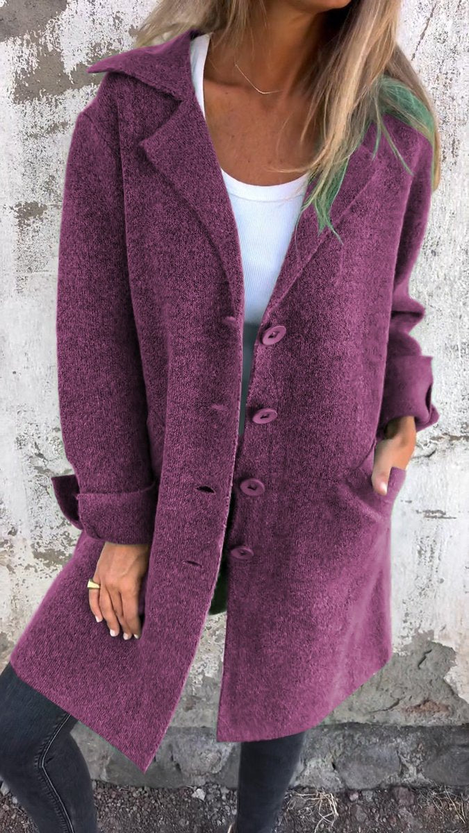 Women's Longline Button-Front Lapel Coat Jacket - Purple