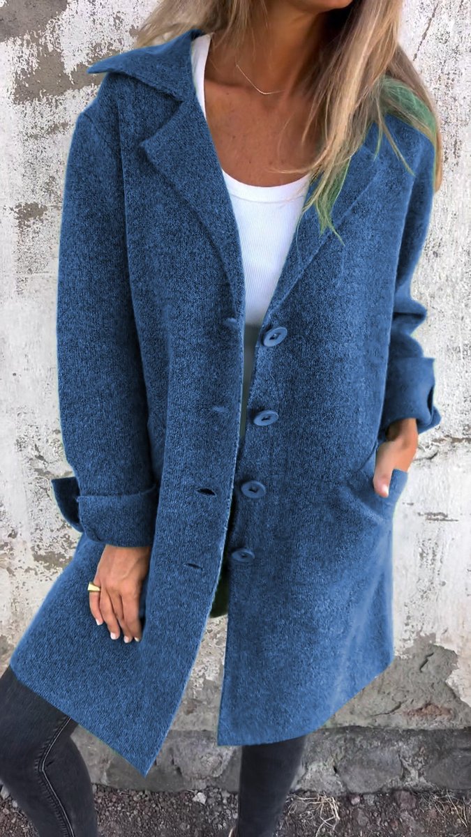 Women's Longline Button-Front Lapel Coat Jacket - Blue