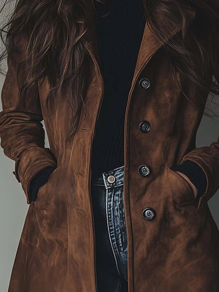 Women's Longline Double-Breasted Tailored Trench Coat