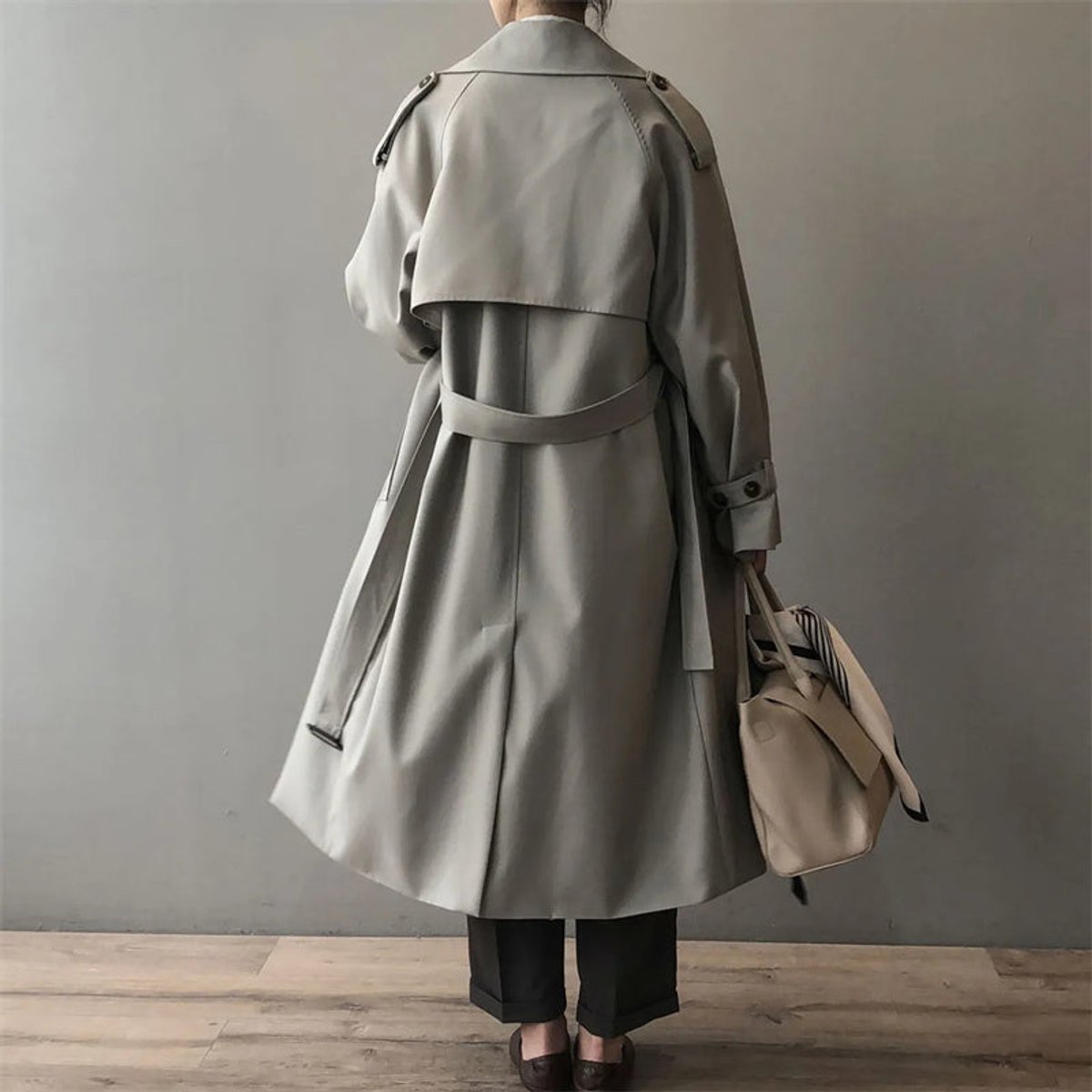 Women's Longline Double-Breasted Water-Repellent Trench Coat