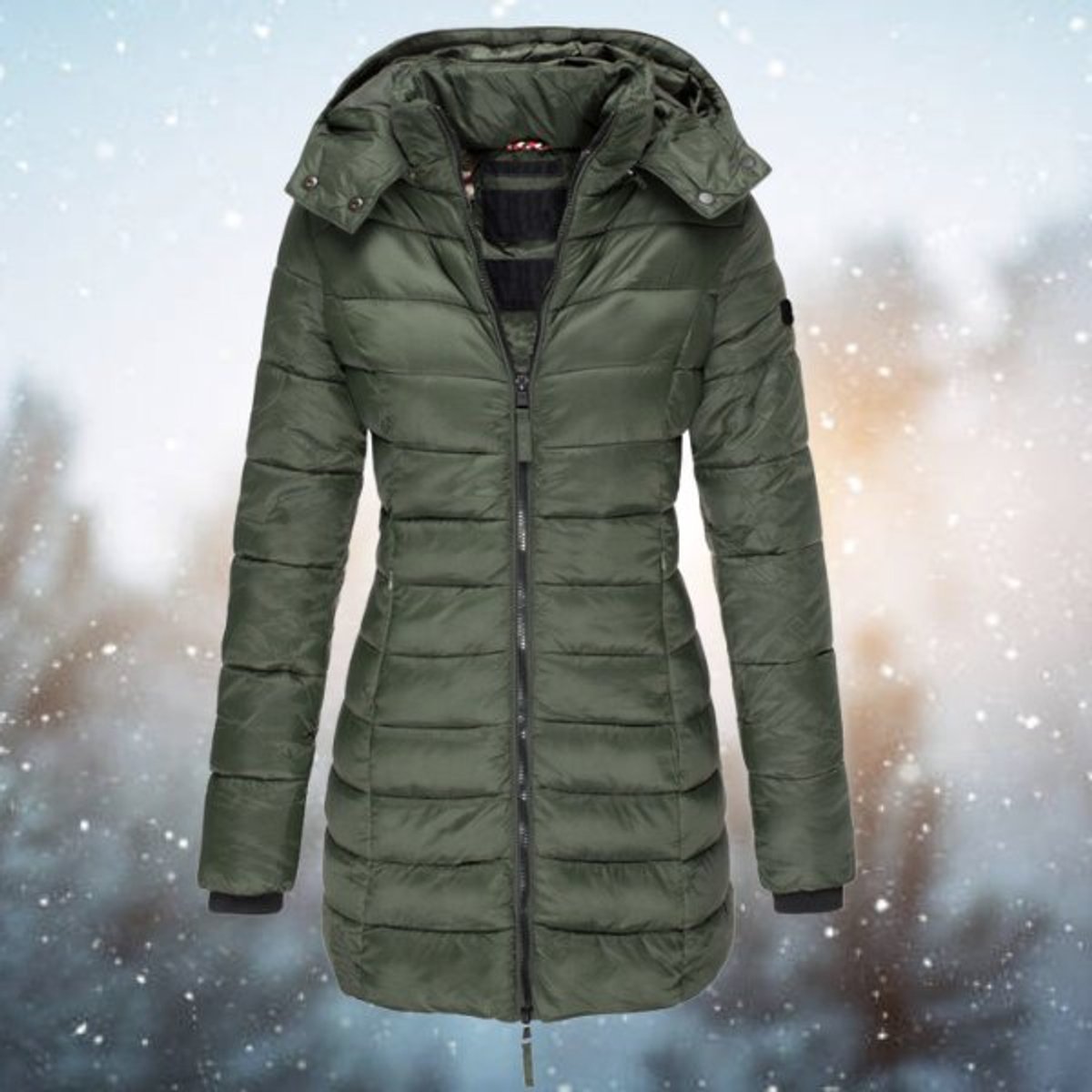 Women's Longline Hooded Insulated Quilted Jacket - Green