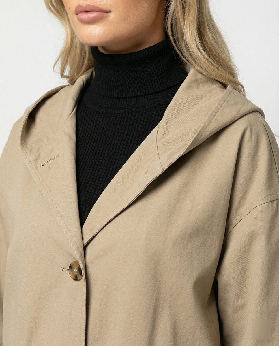 Women's Longline Hooded Waterproof Windproof Trench Coat