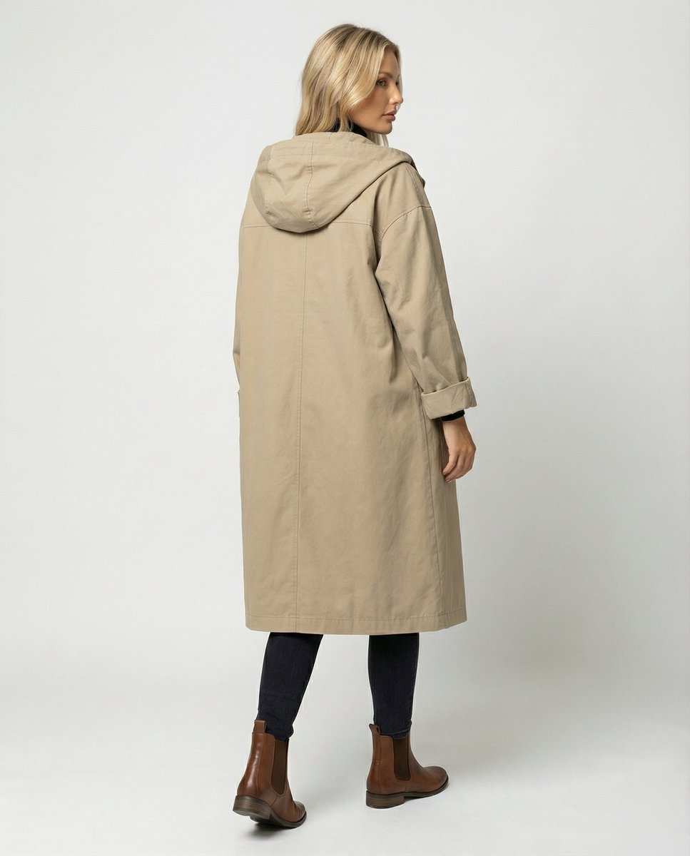 Women's Longline Hooded Waterproof Windproof Trench Coat