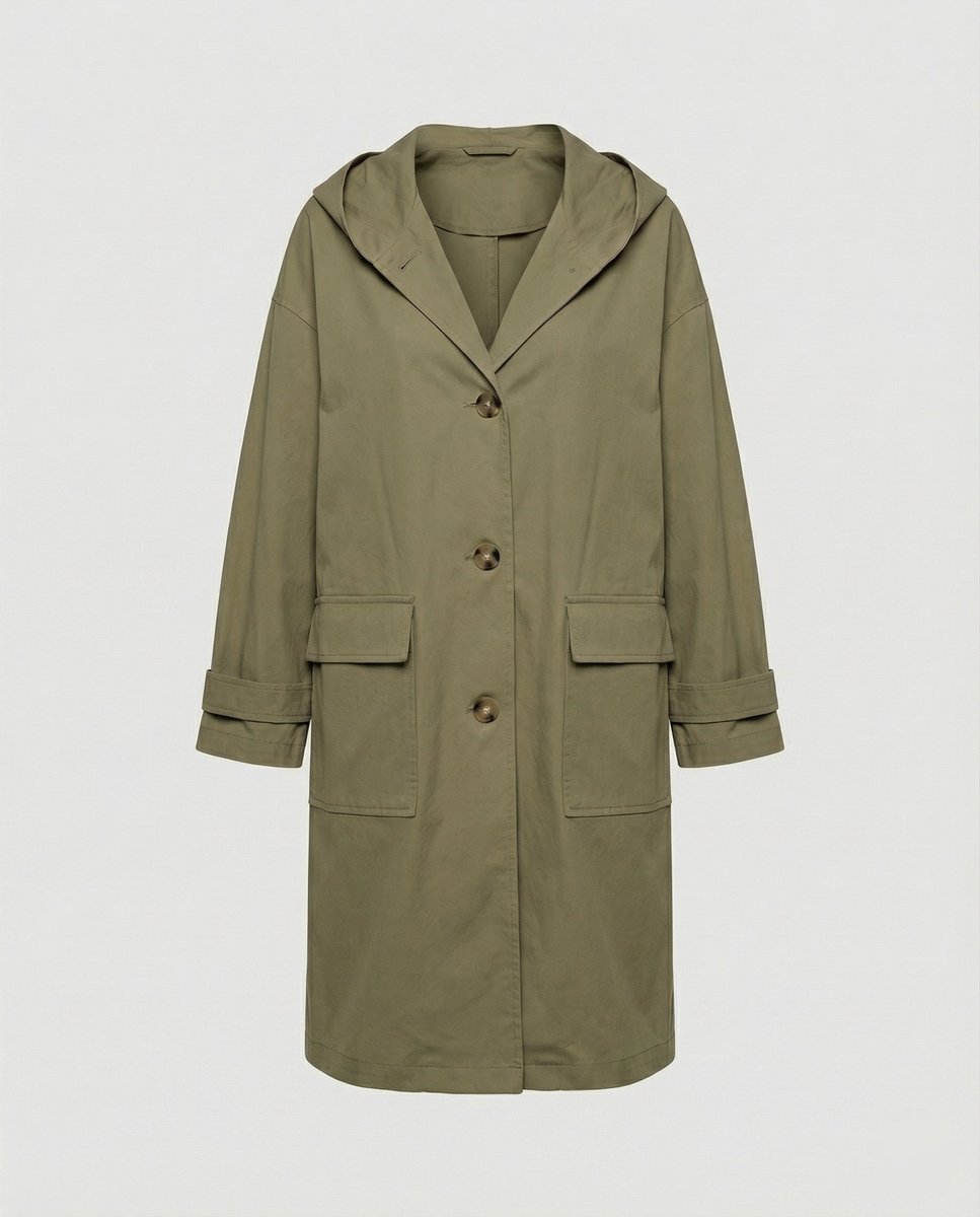 Women's Longline Hooded Waterproof Windproof Trench Coat - Green