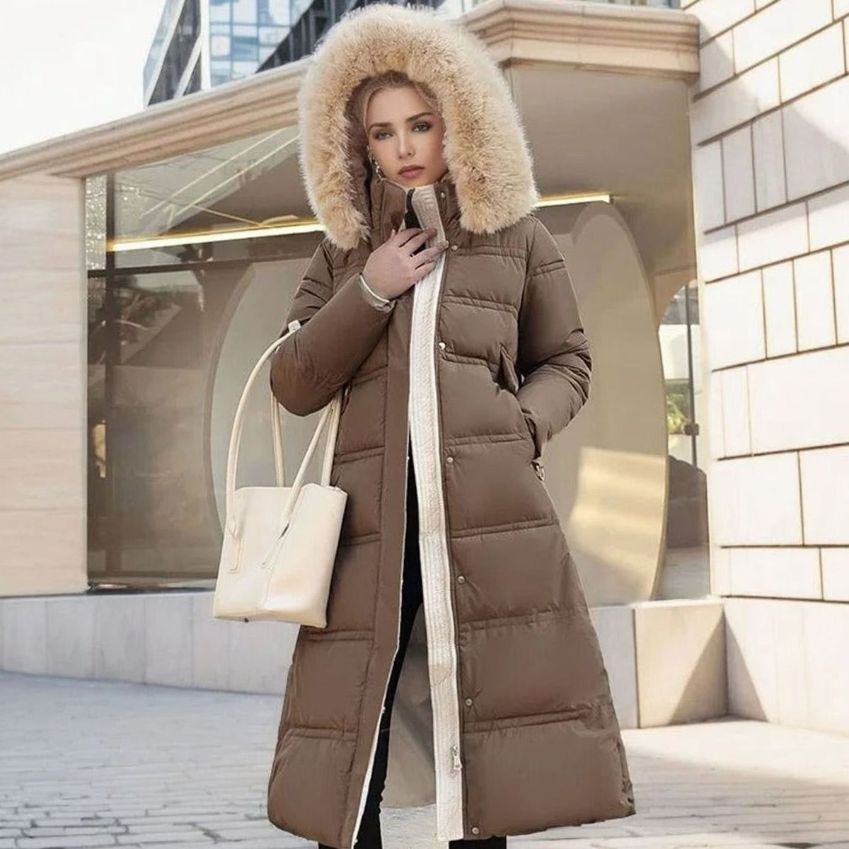 Women's Luxury Fur-Hood Long Puffer Winter Parka