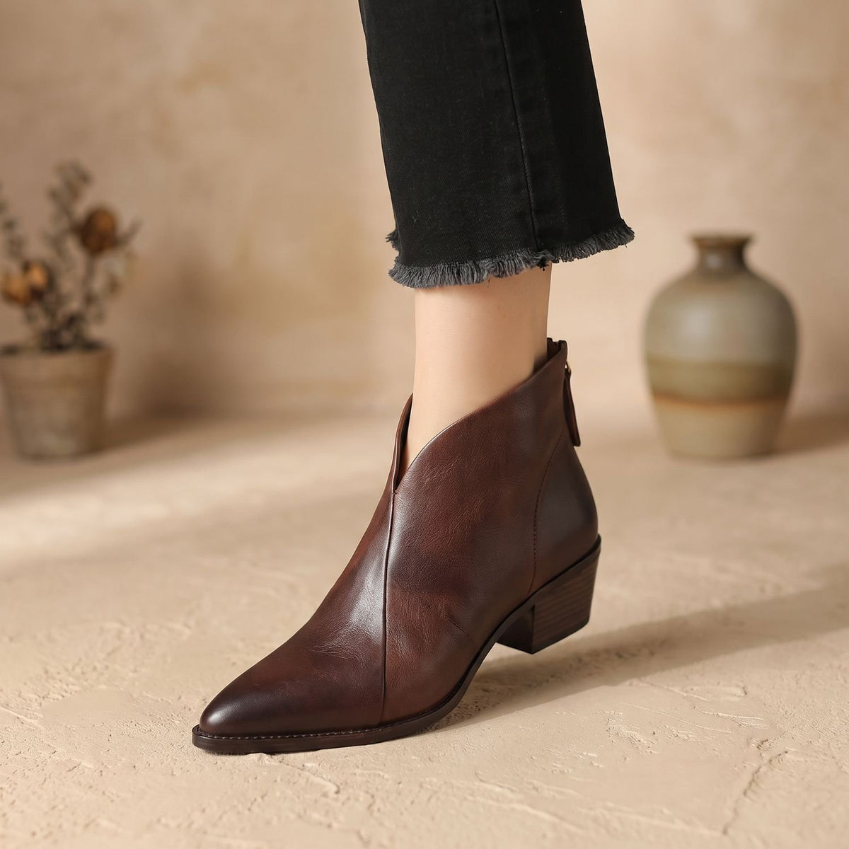 Women's Luxury Pointed-Toe Block-Heel Ankle Boots