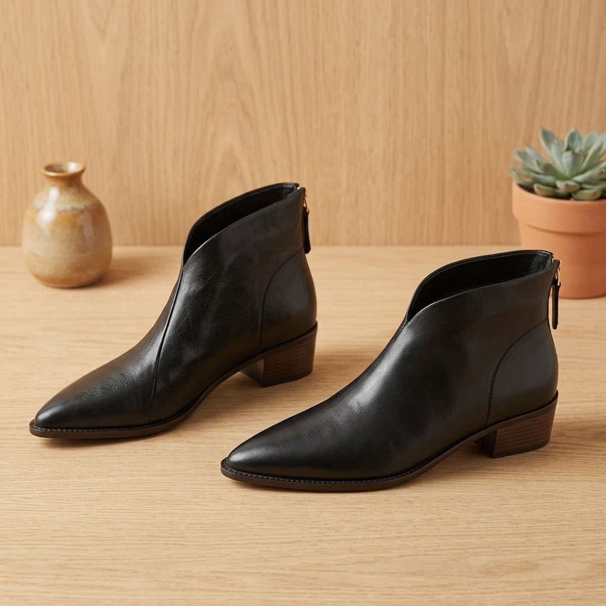 Women's Luxury Pointed-Toe Block-Heel Ankle Boots
