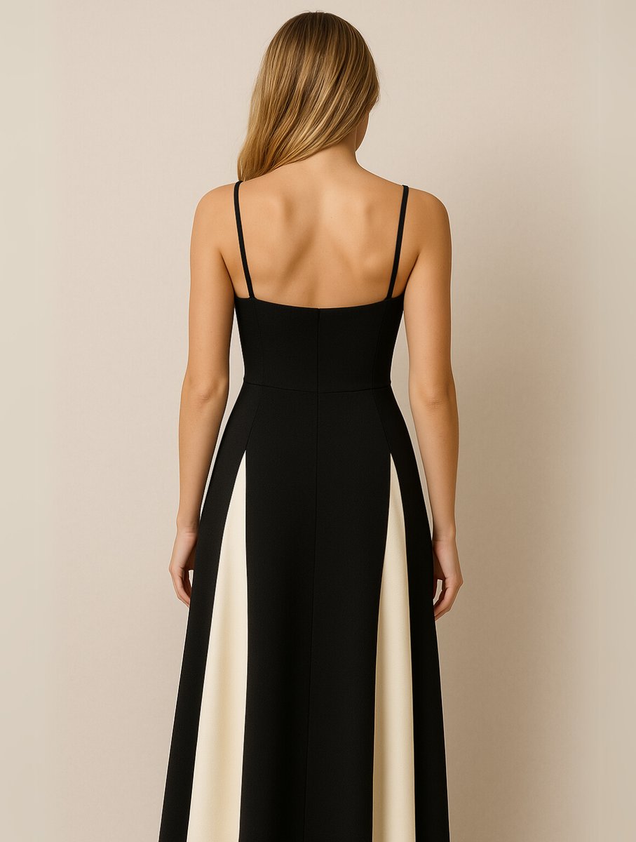 Womens Maxi Dress Contrast Panel Sweetheart Formal Gown
