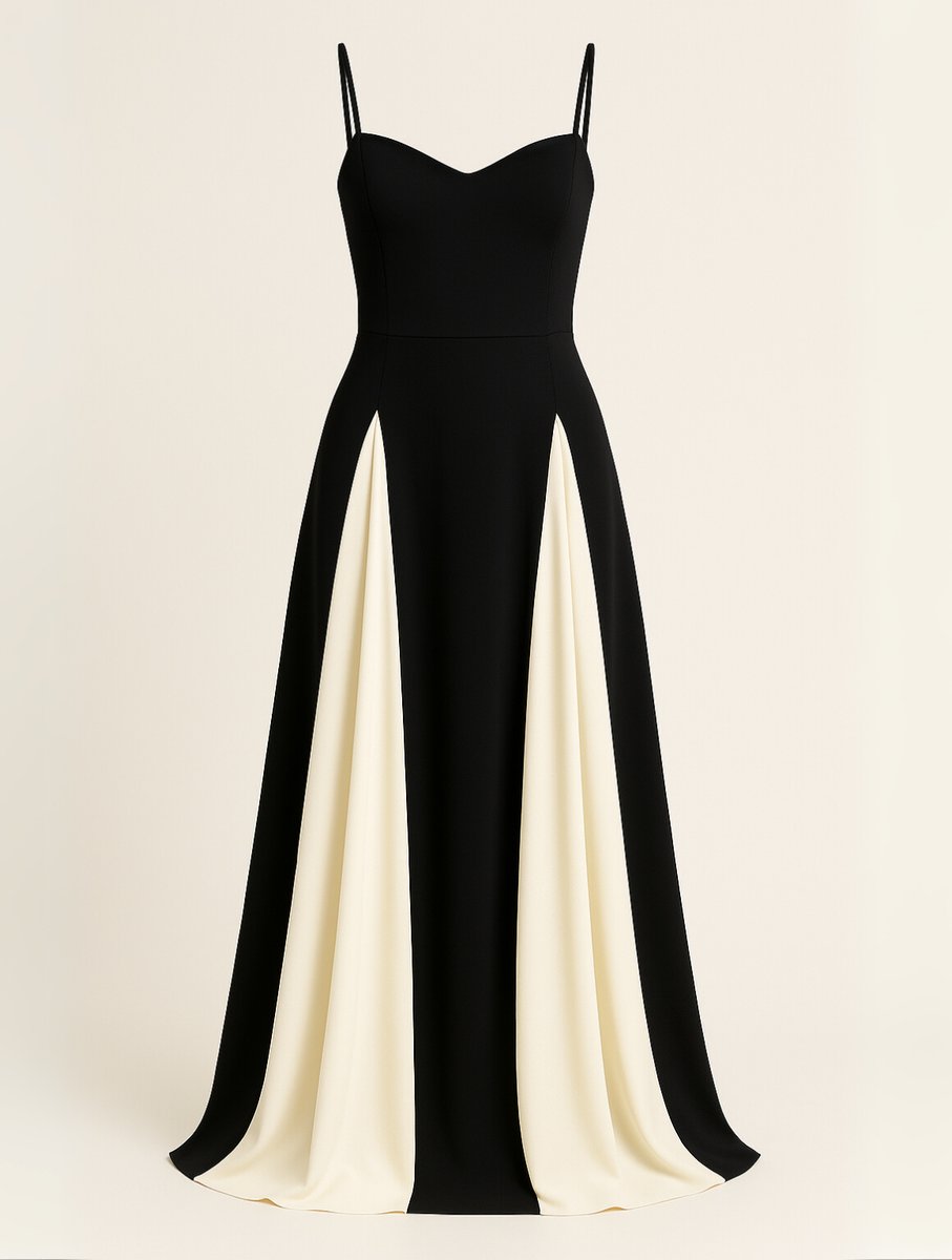 Womens Maxi Dress Contrast Panel Sweetheart Formal Gown