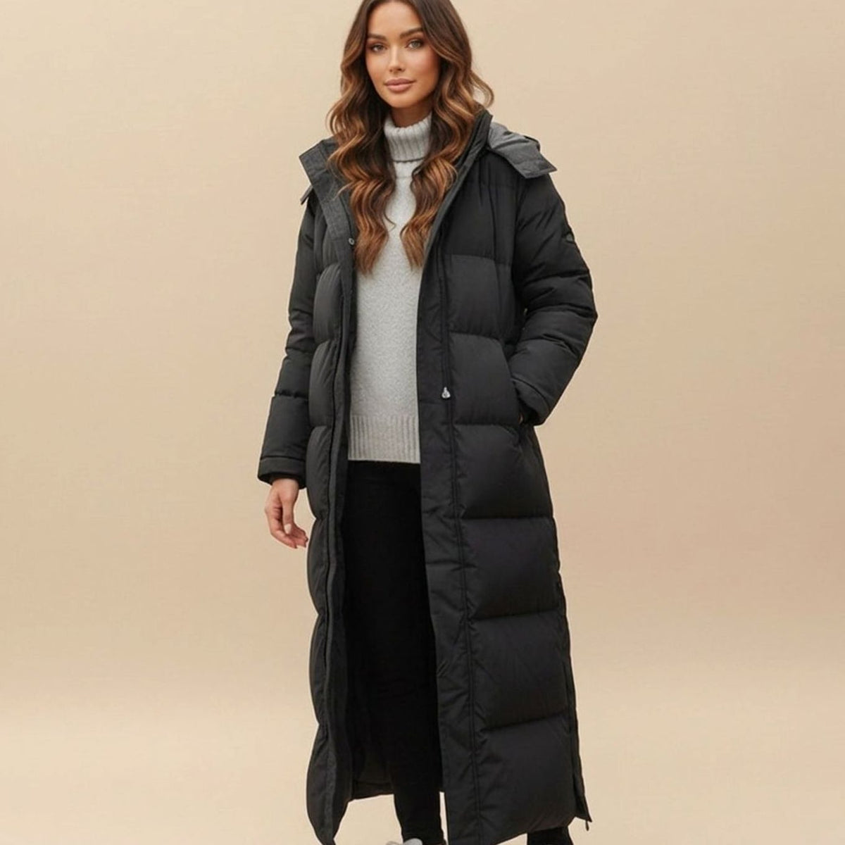 Women's Maxi Hooded Down Puffer Winter Coat - Black