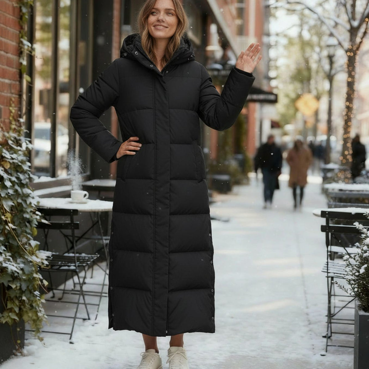 Women's Maxi Hooded Quilted Puffer Coat Insulated Long Winter Jacket - Black