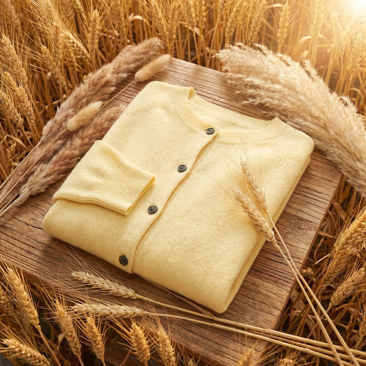 Women's Merino Wool Long Sleeve Cardigan Jumper - Yellow
