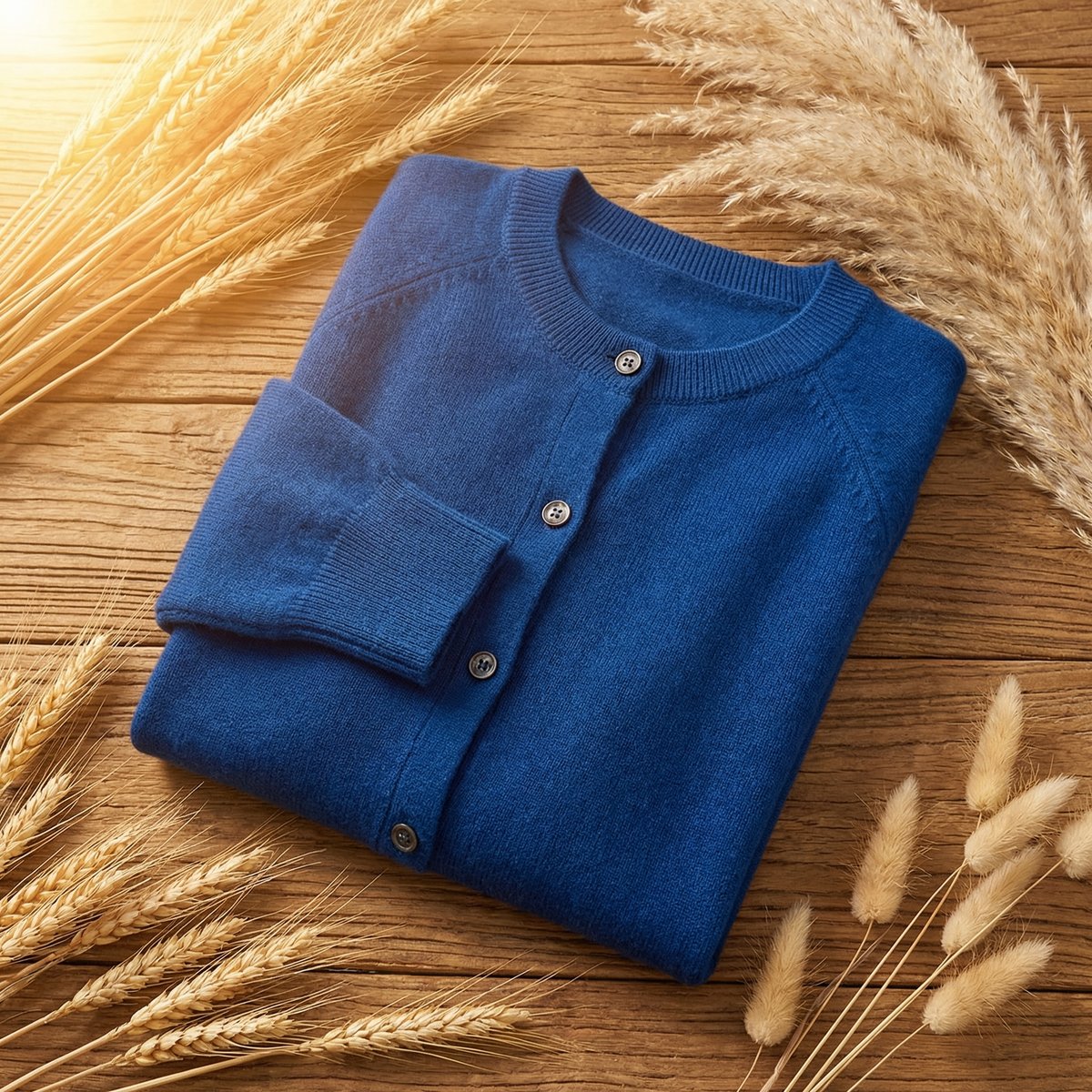 Women's Merino Wool Long Sleeve Cardigan Jumper - Blue
