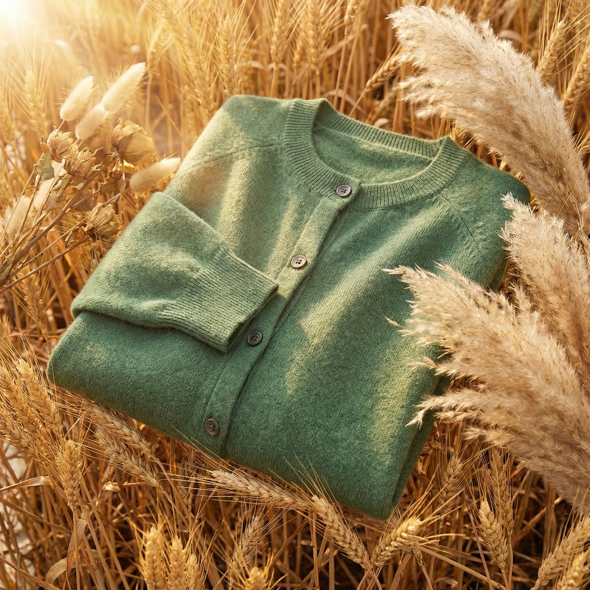 Women's Merino Wool Long Sleeve Cardigan Jumper - Green