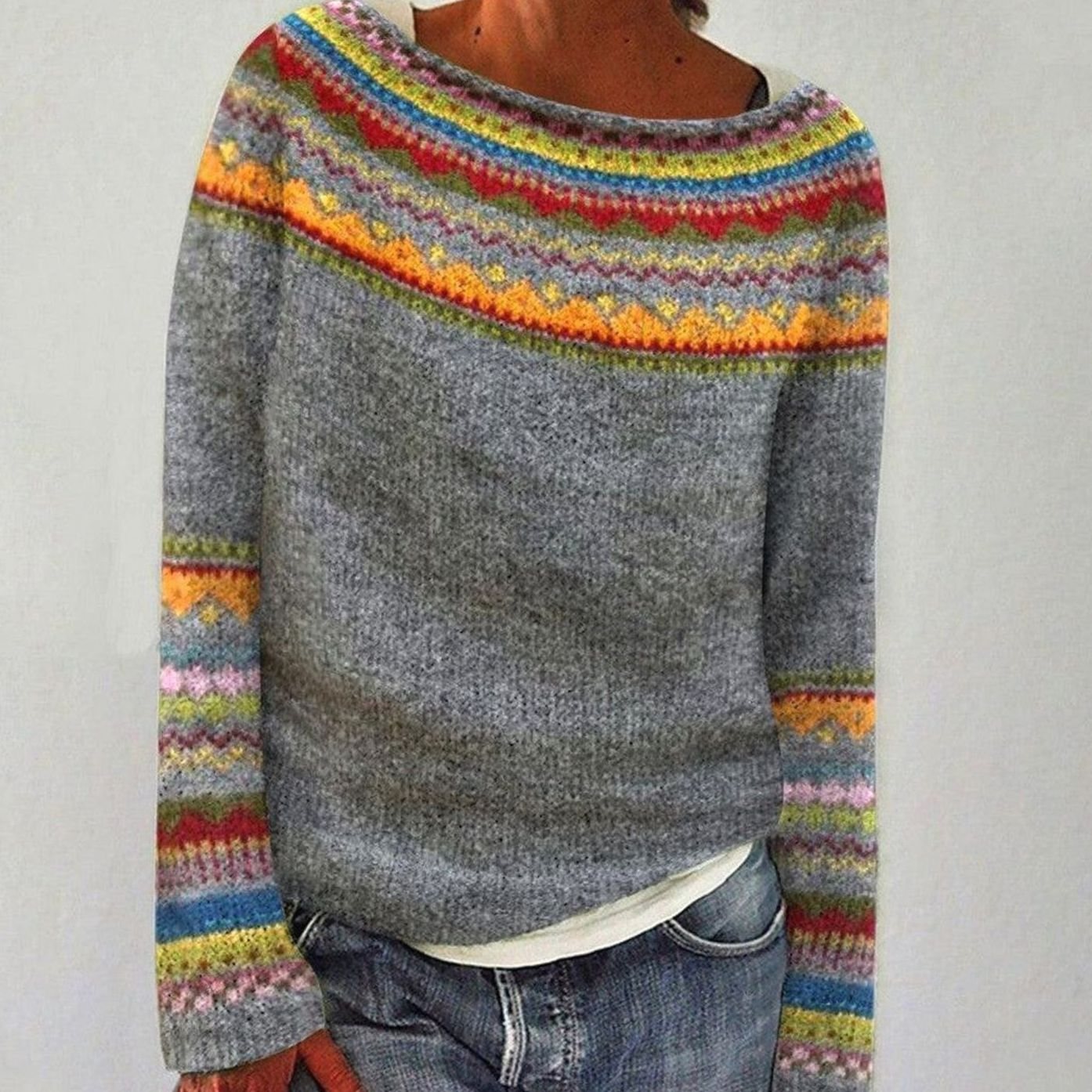 Women's Merino Wool Sweater Fair Isle Knit Pullover Jumper