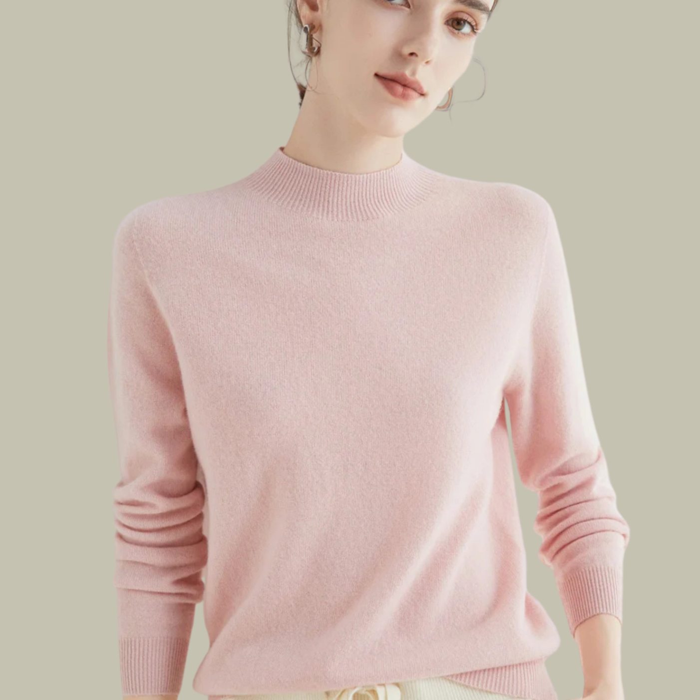 Women's Merino Wool Sweaters Mock Neck Relaxed Fit Knit Jumper - Pink