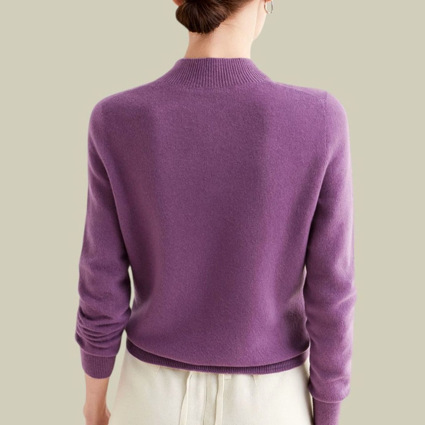 Women's Merino Wool Sweaters Mock Neck Relaxed Fit Knit Jumper