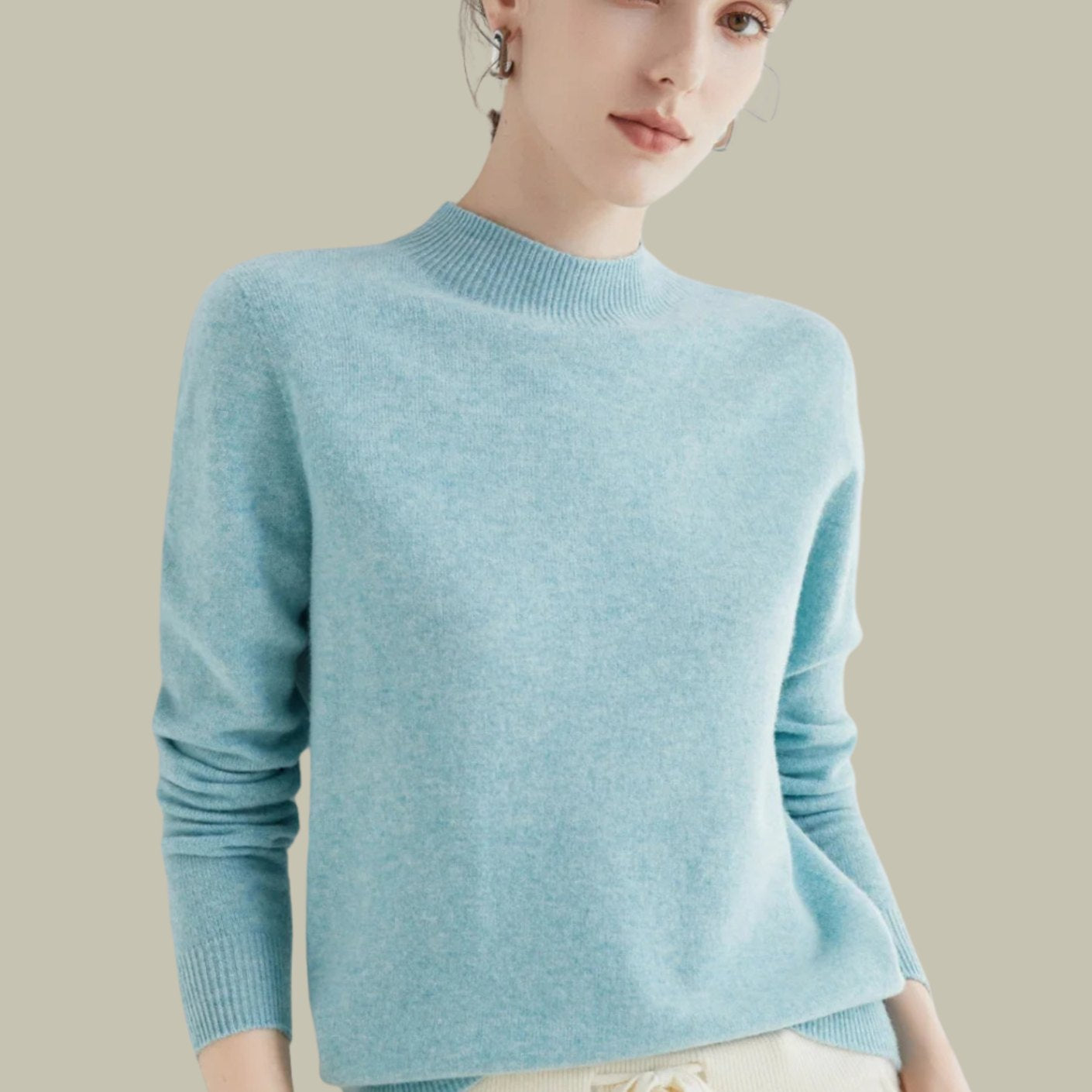 Women's Merino Wool Sweaters Mock Neck Relaxed Fit Knit Jumper